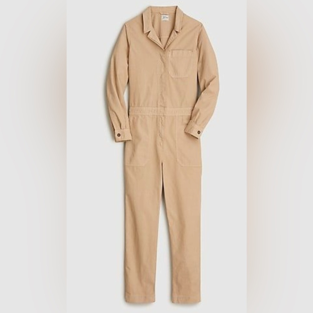 J.Crew $168 P2P 18” W 15” R 10.5” I 26” Foundry Chino Utility Jumpsuit 2 Khaki